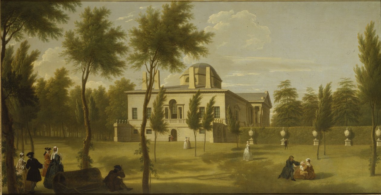 Utsikt over Chiswick Villa fra plenen, ca. 1735 (olje på lerret) av George Lambert