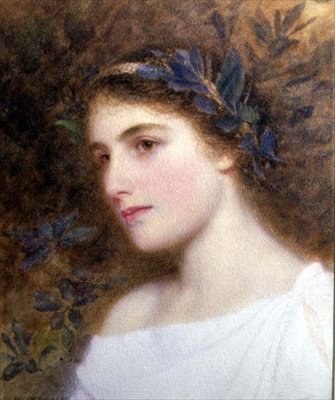 Jente med laurbærhodebånd (akvarell på papir) av George Lawrence Bulleid