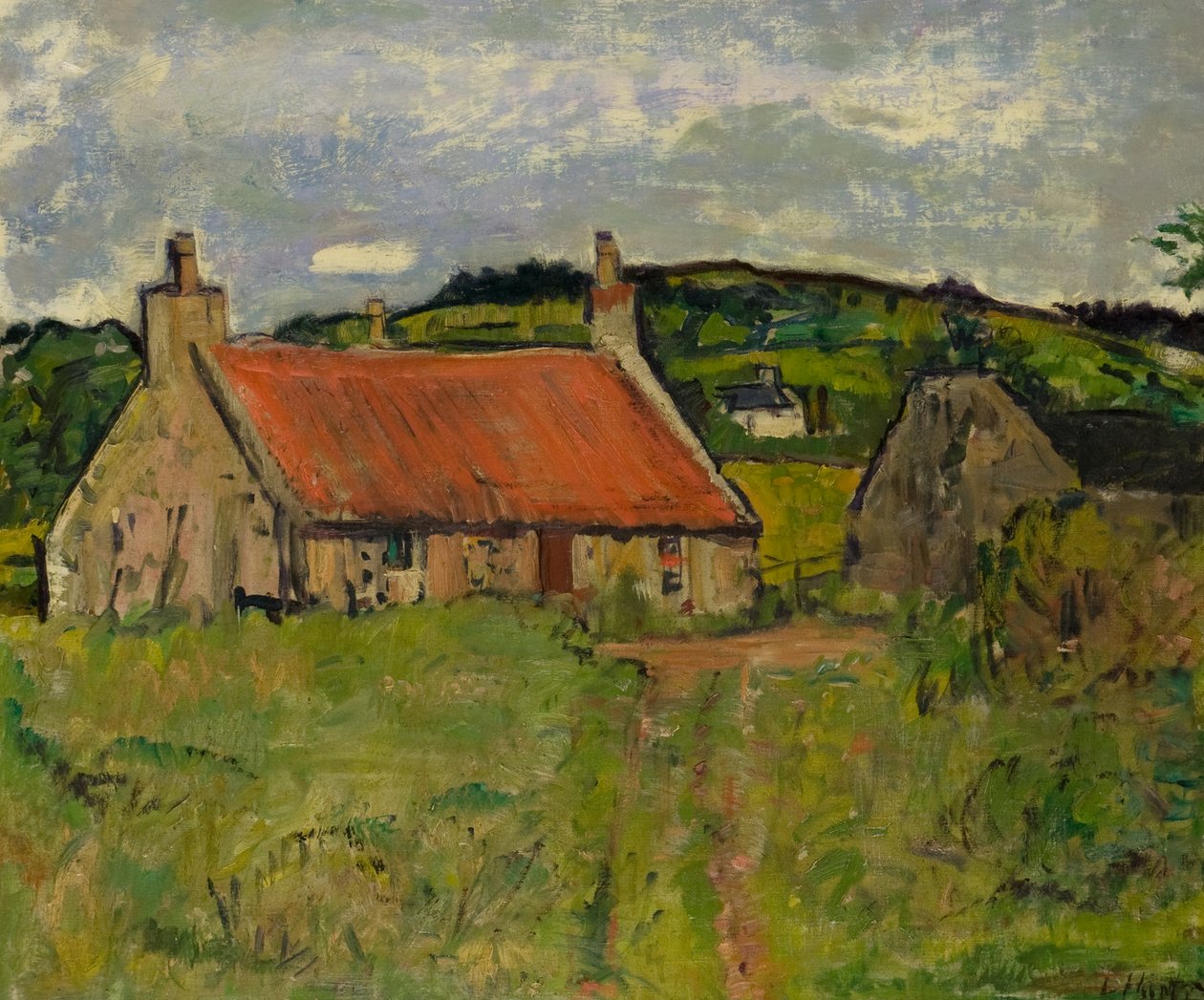 A Cottage in Fife, ca. 1920-tallet (olje på lerret) av George Leslie Hunter