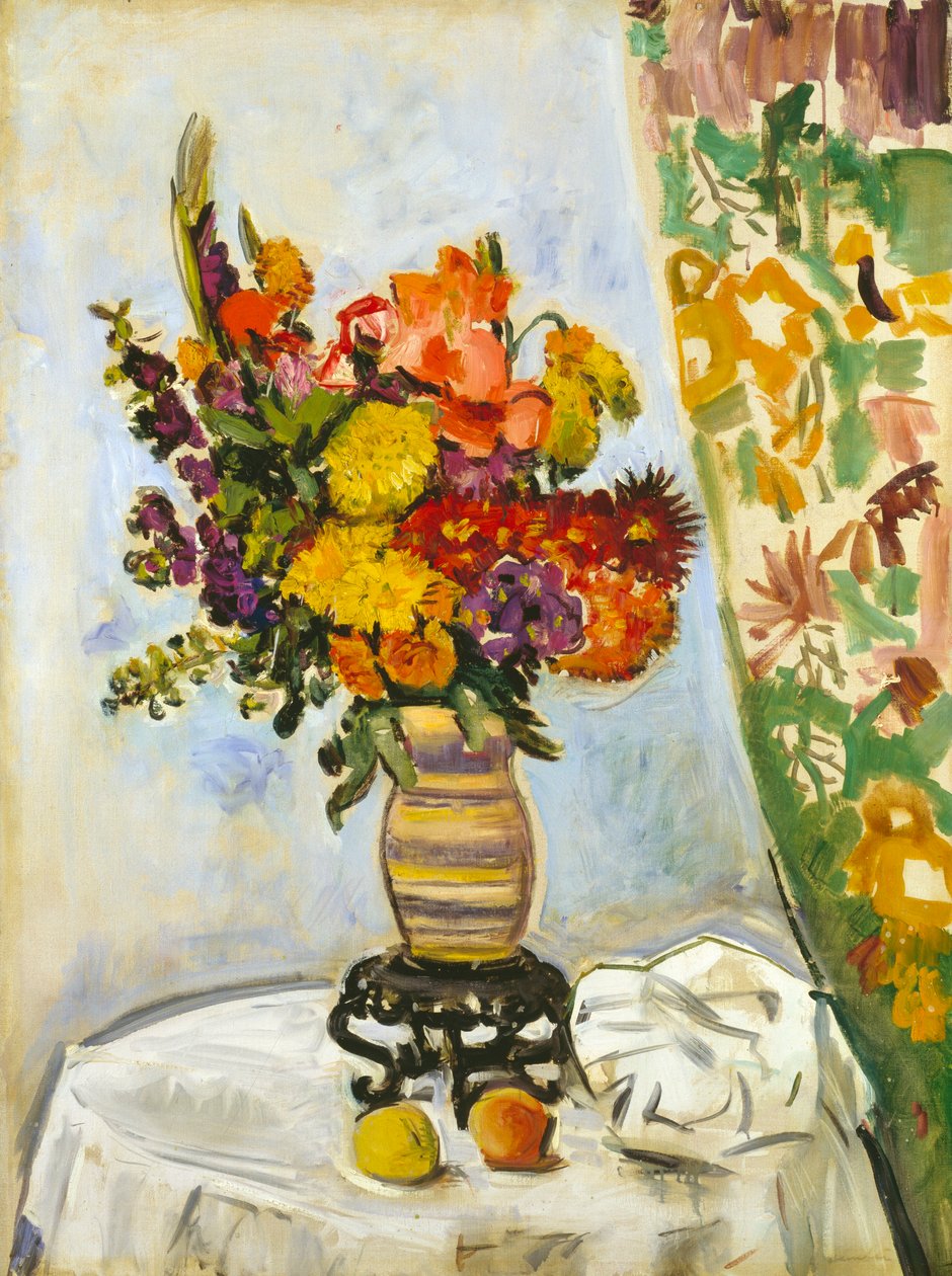 Blomster i en kinesisk vase (olje på lerret) av George Leslie Hunter