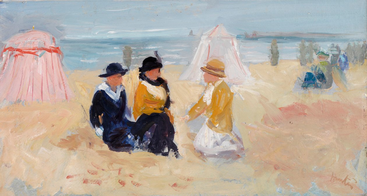 On the Shore, ca. 1910-14 (olje på kvernbrett) av George Leslie Hunter