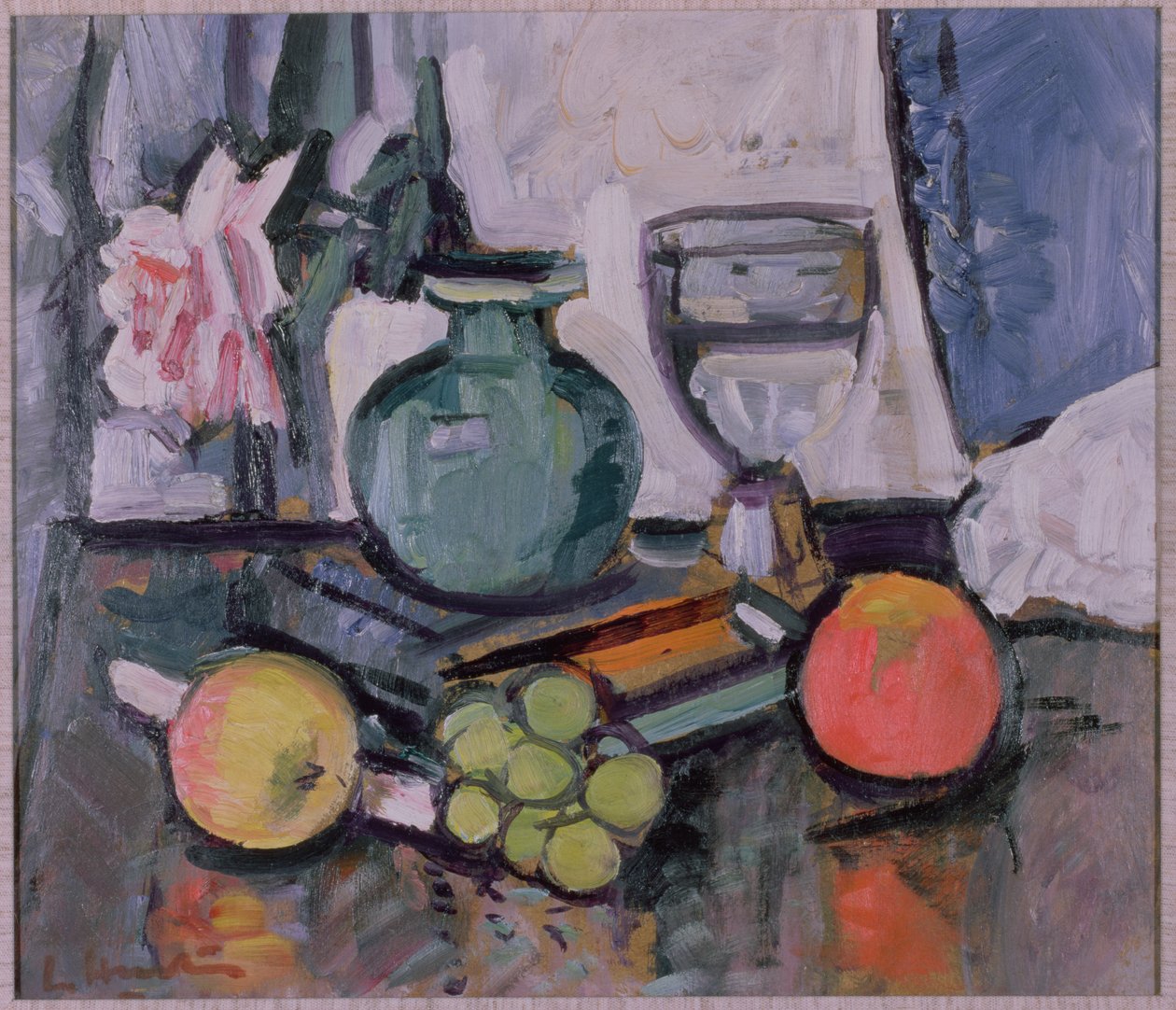 Stilleben, rose og frukt av George Leslie Hunter