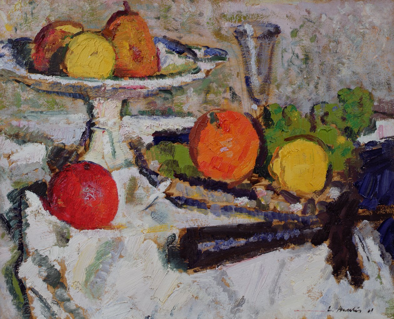 Stilleben av frukt på en hvit duk, 1921 av George Leslie Hunter