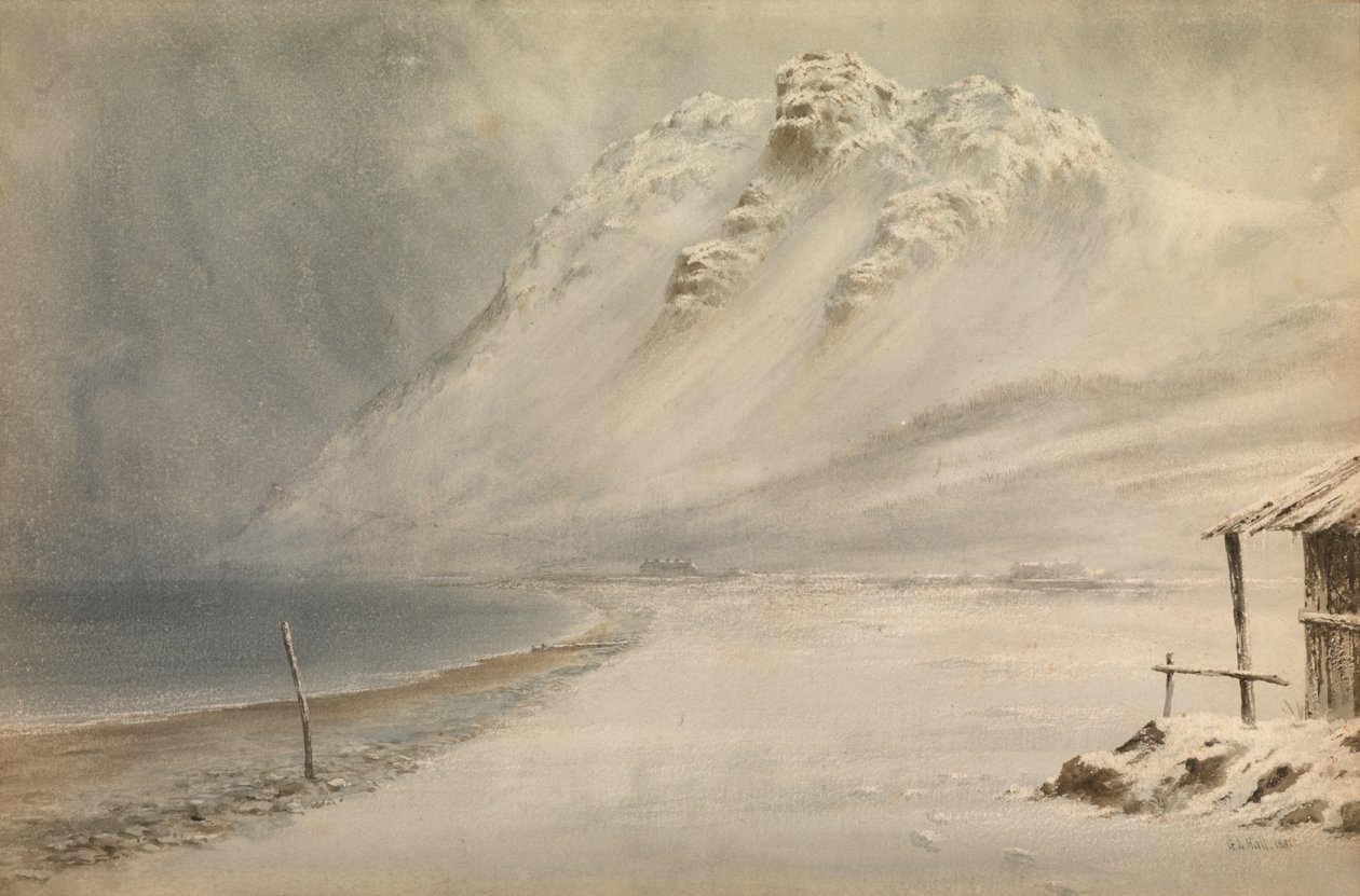 Snøstorm ved Penmaenmawr, Nord-Wales av George Lothian Hall