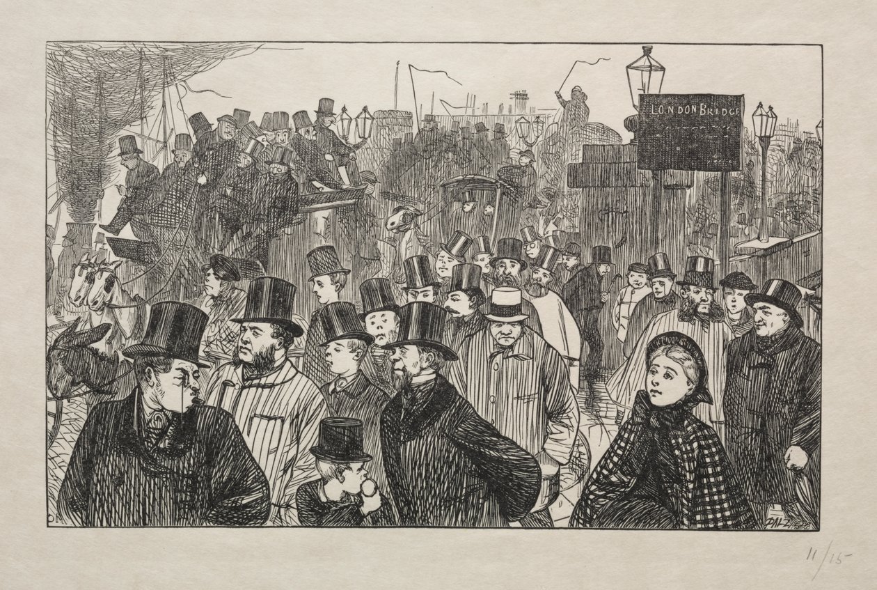 The Living Stream ved London Bridge - On the Bridge av George Louis Palmella Busson Du Maurier