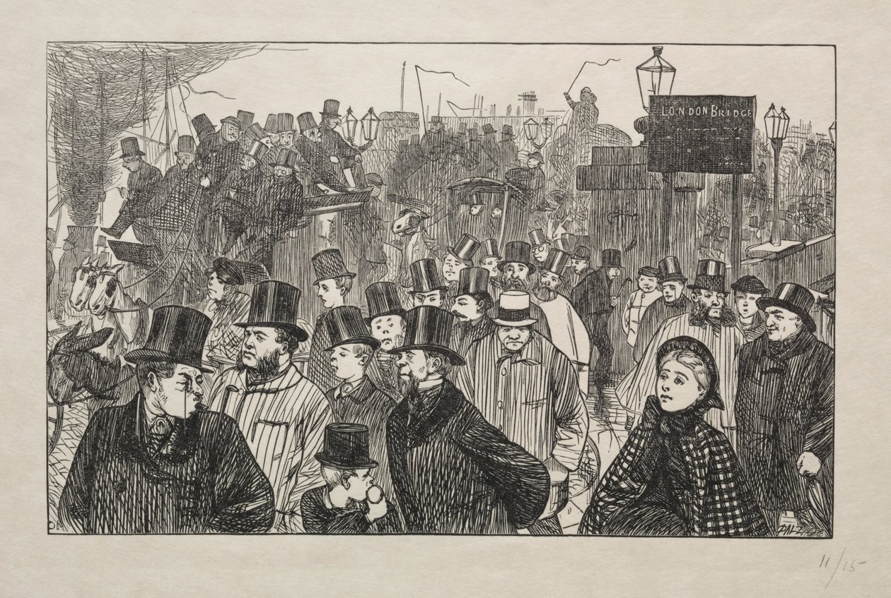 The Living Stream ved London Bridge - On the Bridge, 1863. av George Louis Palmella Busson Du Maurier