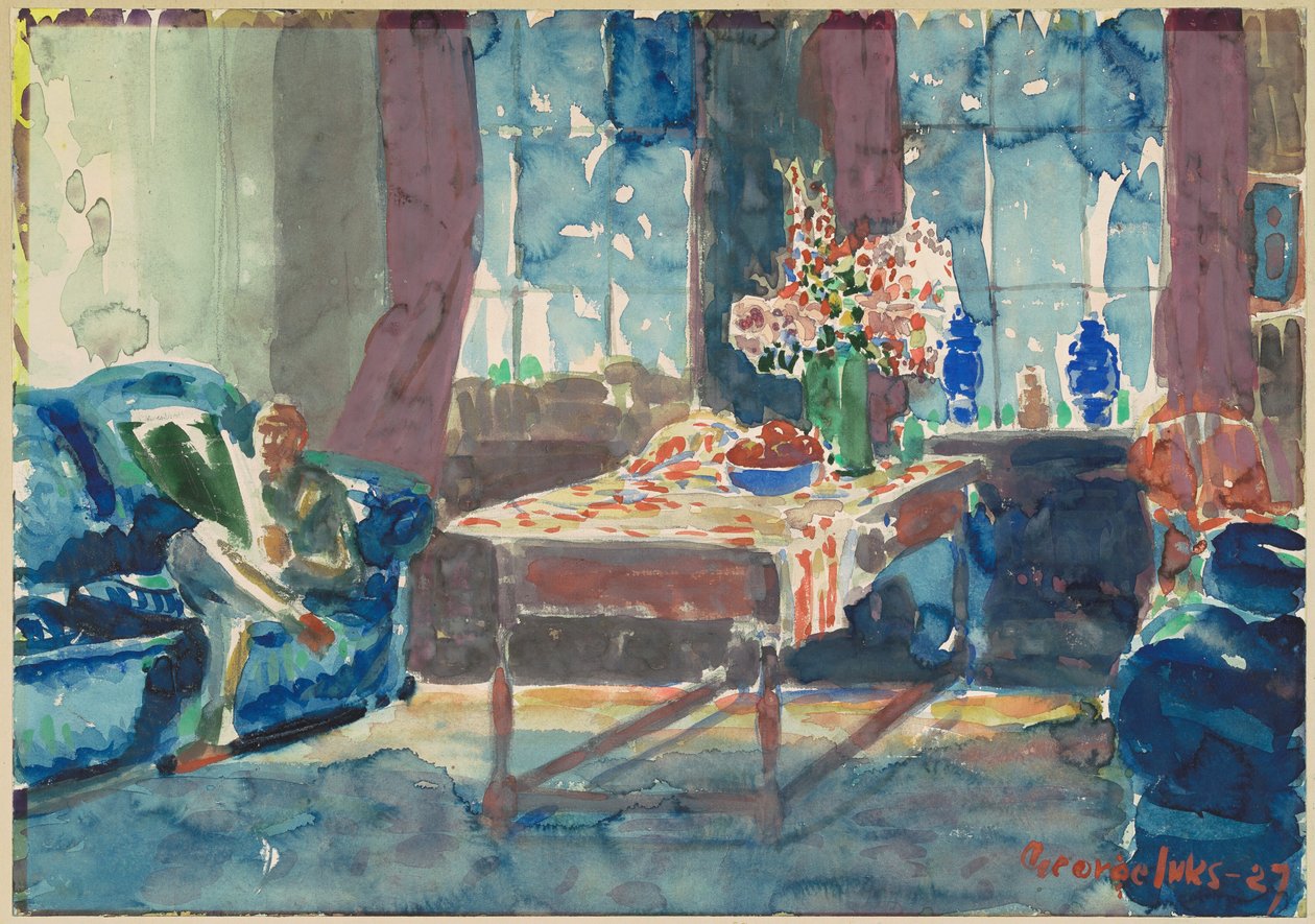 Selvportrett: Interiør i min leilighet i New York av George Luks