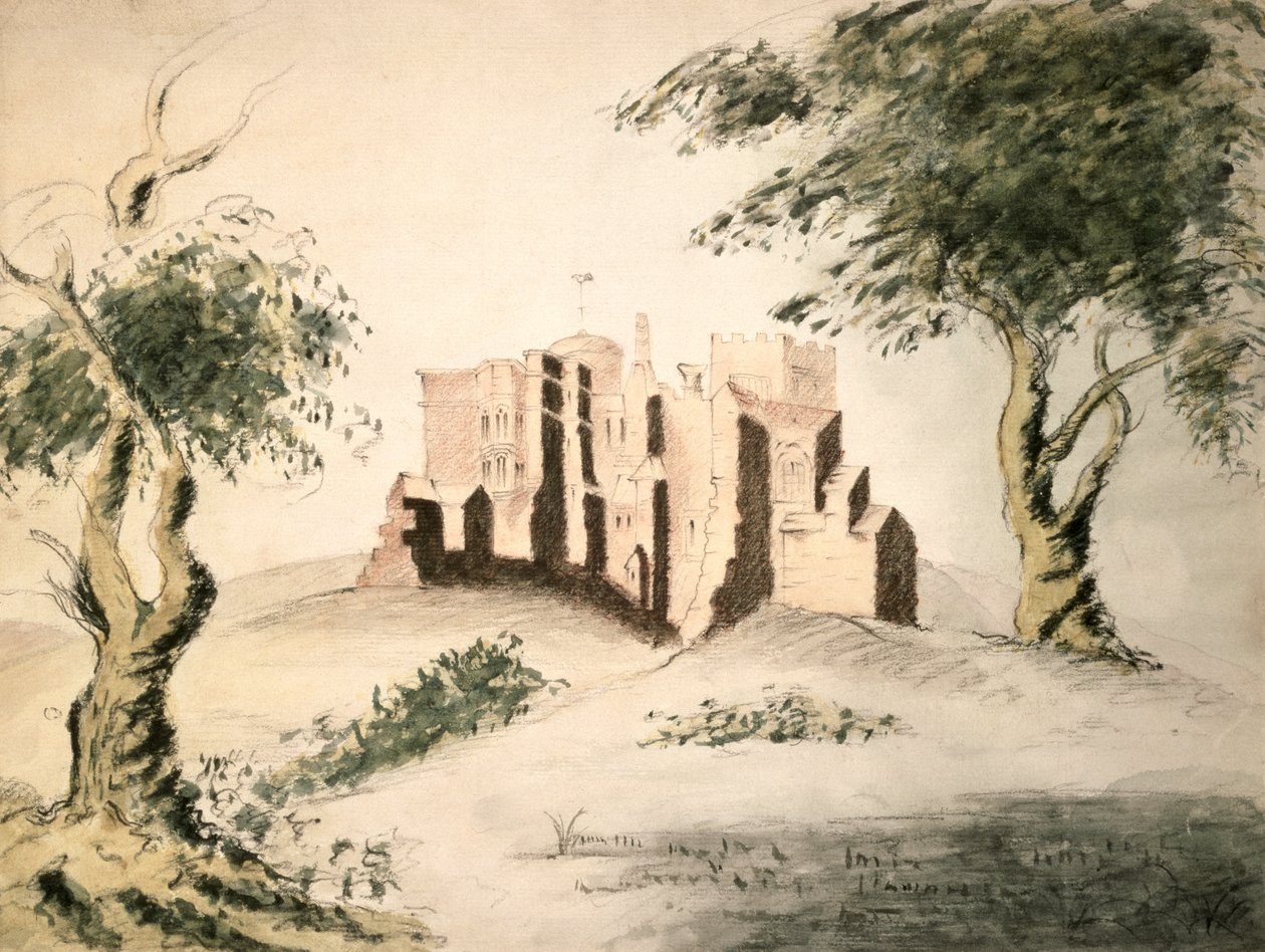 The Old Manor House of Woodstock, 1700-tallet (wc og kritt på papir) av George Marquis of Blandford
