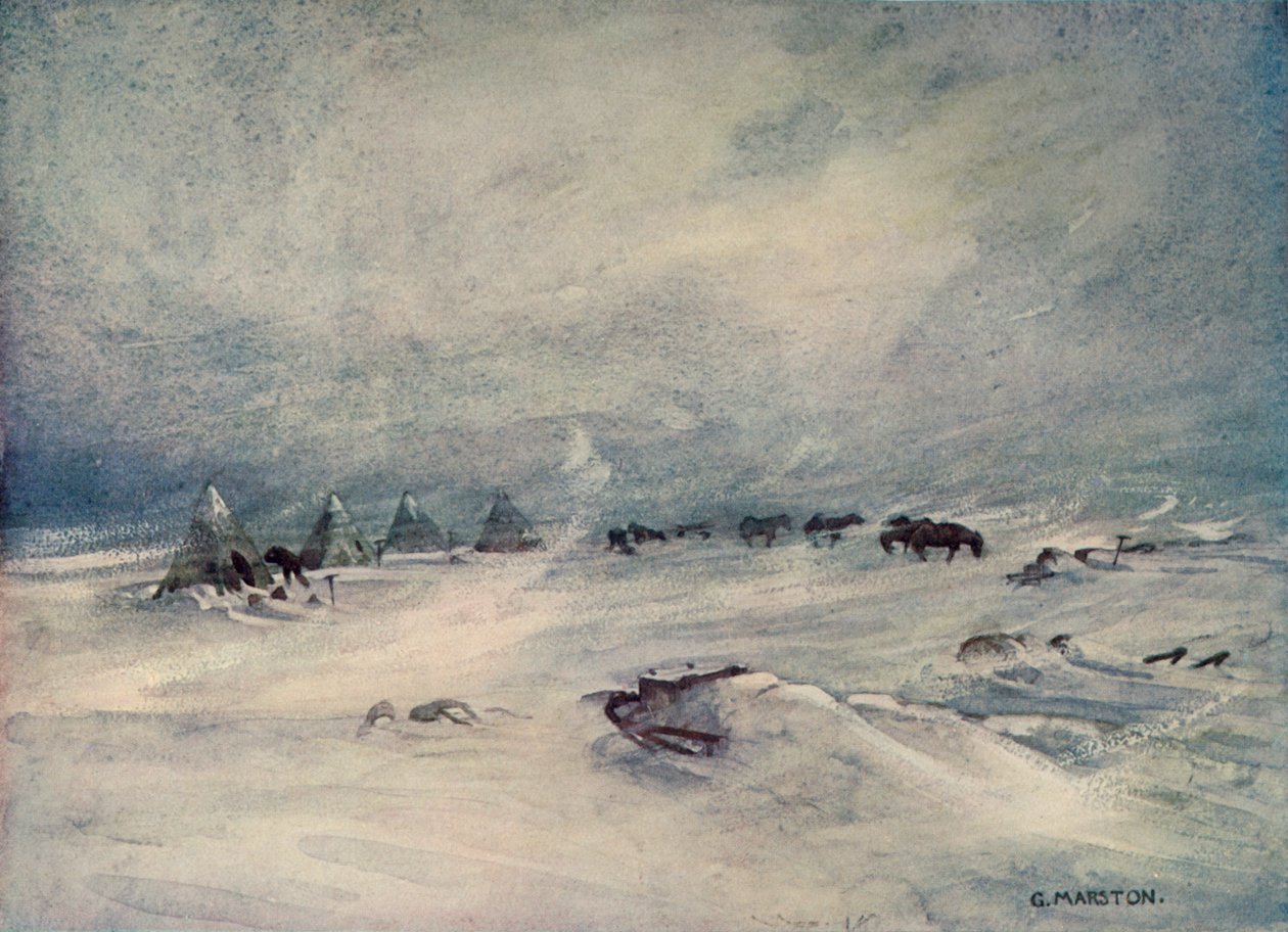 A Blizzard on the Barrier, c1908, 1909. av George Marston