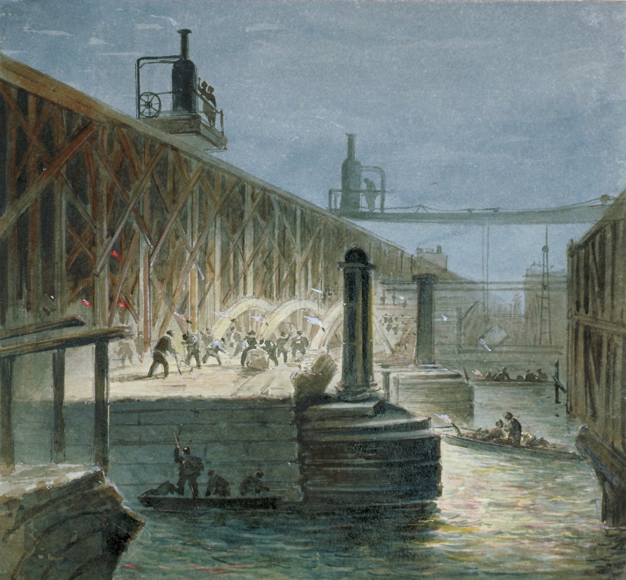 Rivingsarbeid blir utført på Blackfriars Bridge fra Surrey-kysten, London, 1865 av George Maund
