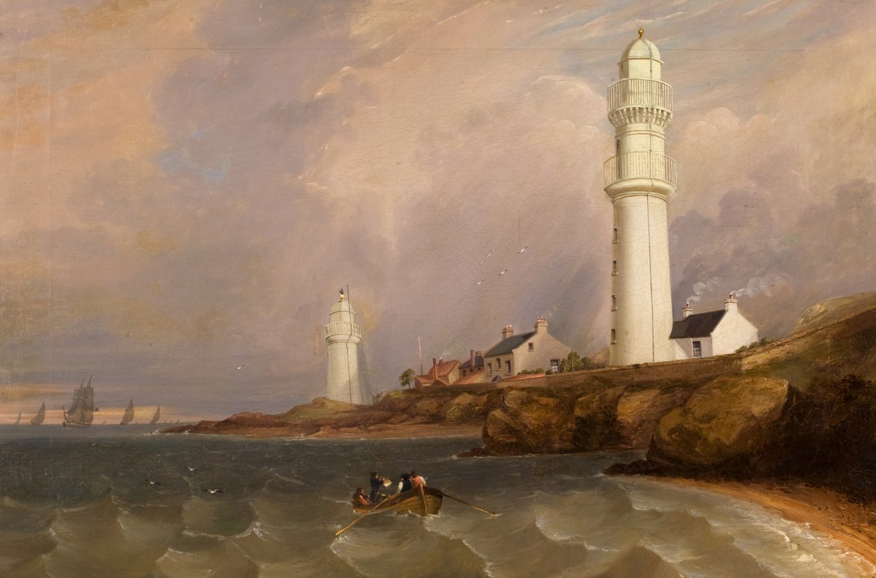 Fyrtårn - West Lights, Tayport, ca. 1840 (olje på lerret) av George McGillivray