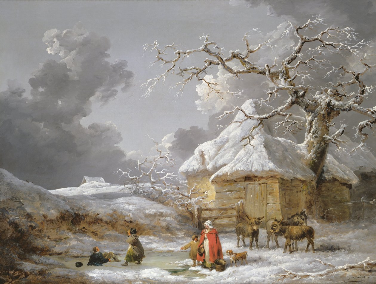 A Fall on the Ice (olje på lerret) av George Morland