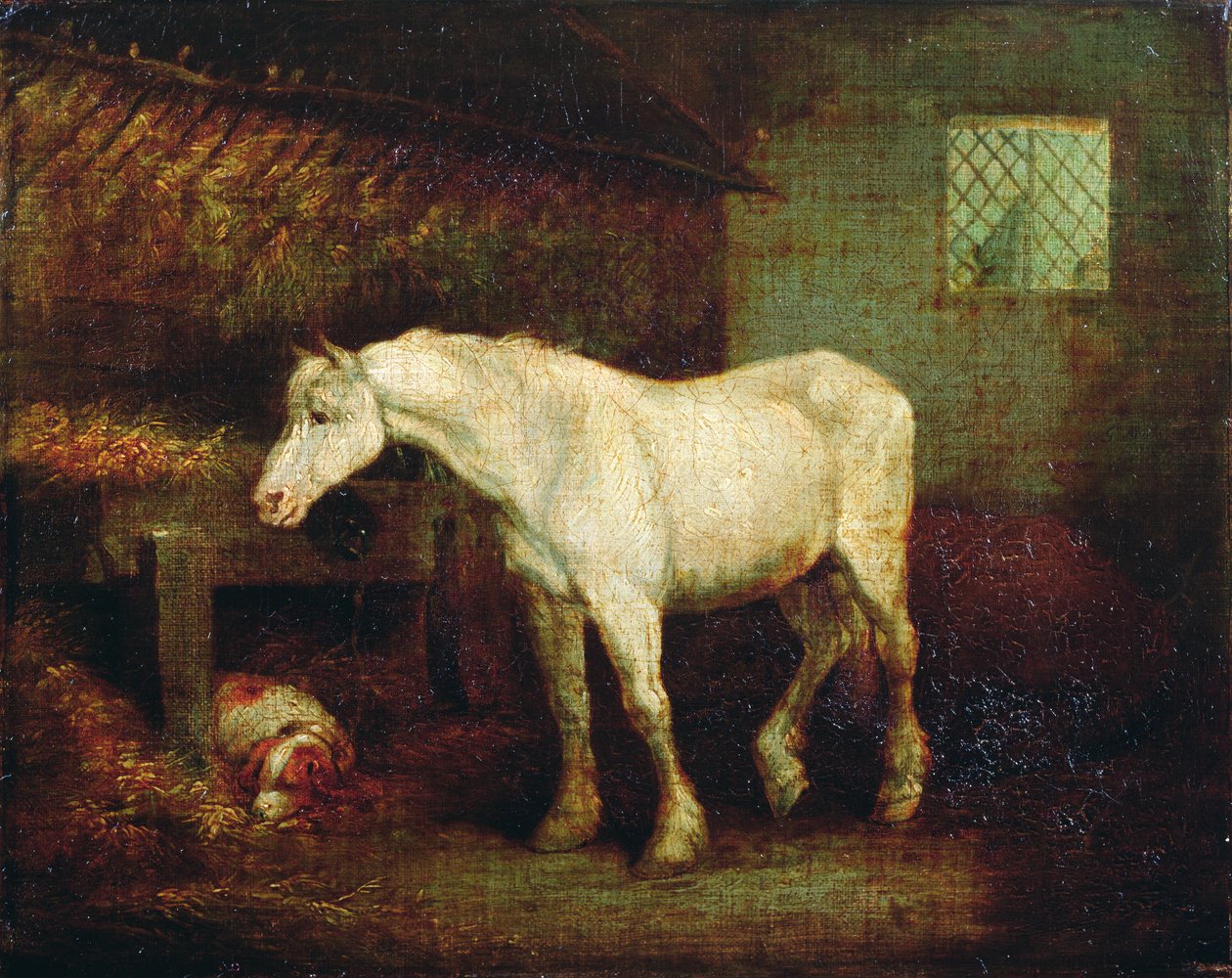 En gammel grå hoppe på en krybbe av George Morland