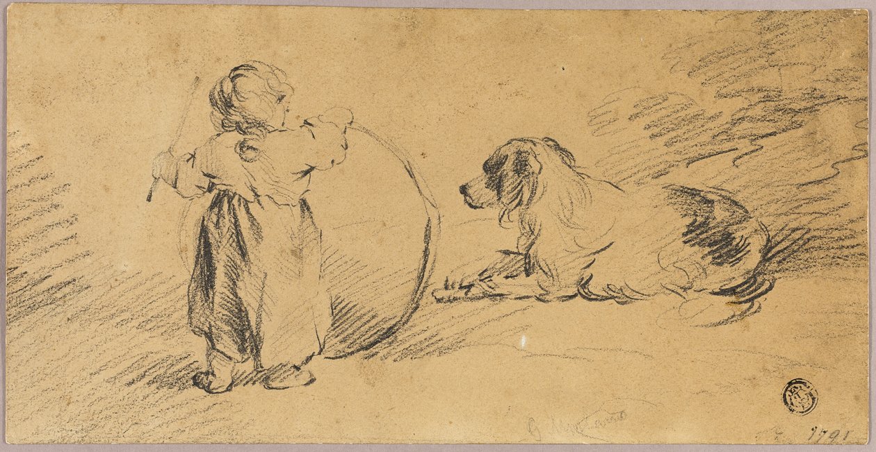 Barn leker med ball og hund av George Morland