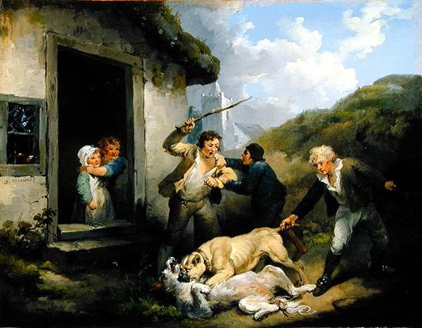 Dogs Fighting (olje på lerret) av George Morland