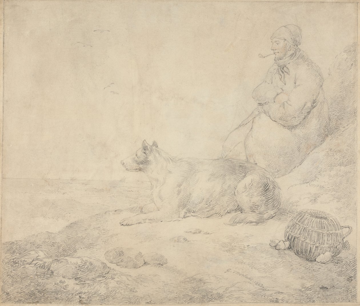 Fisker og hundepass ved kysten av George Morland