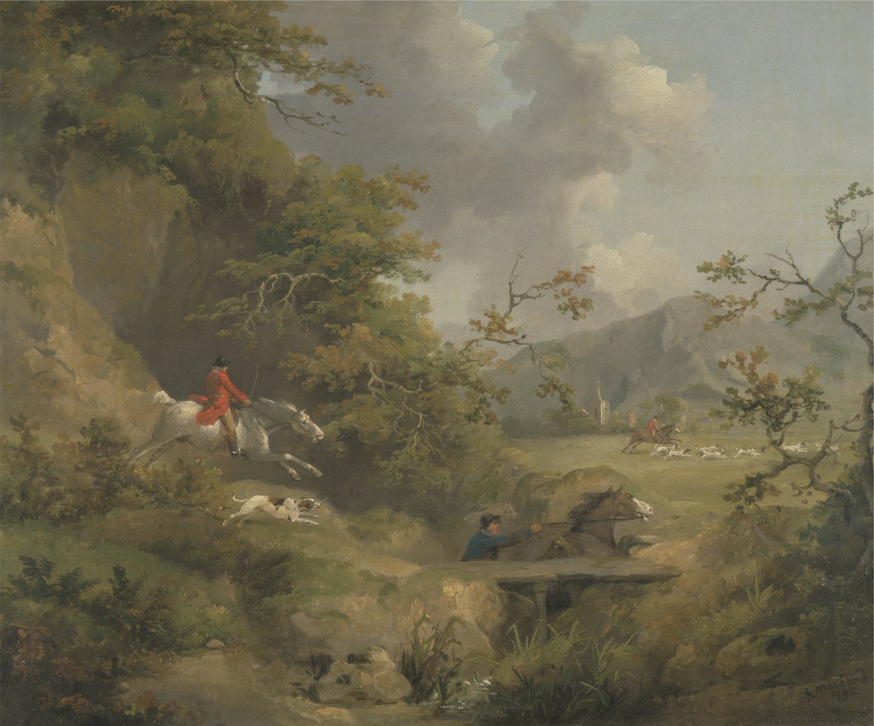 Revejakt i Hilly Country (olje på lerret) av George Morland