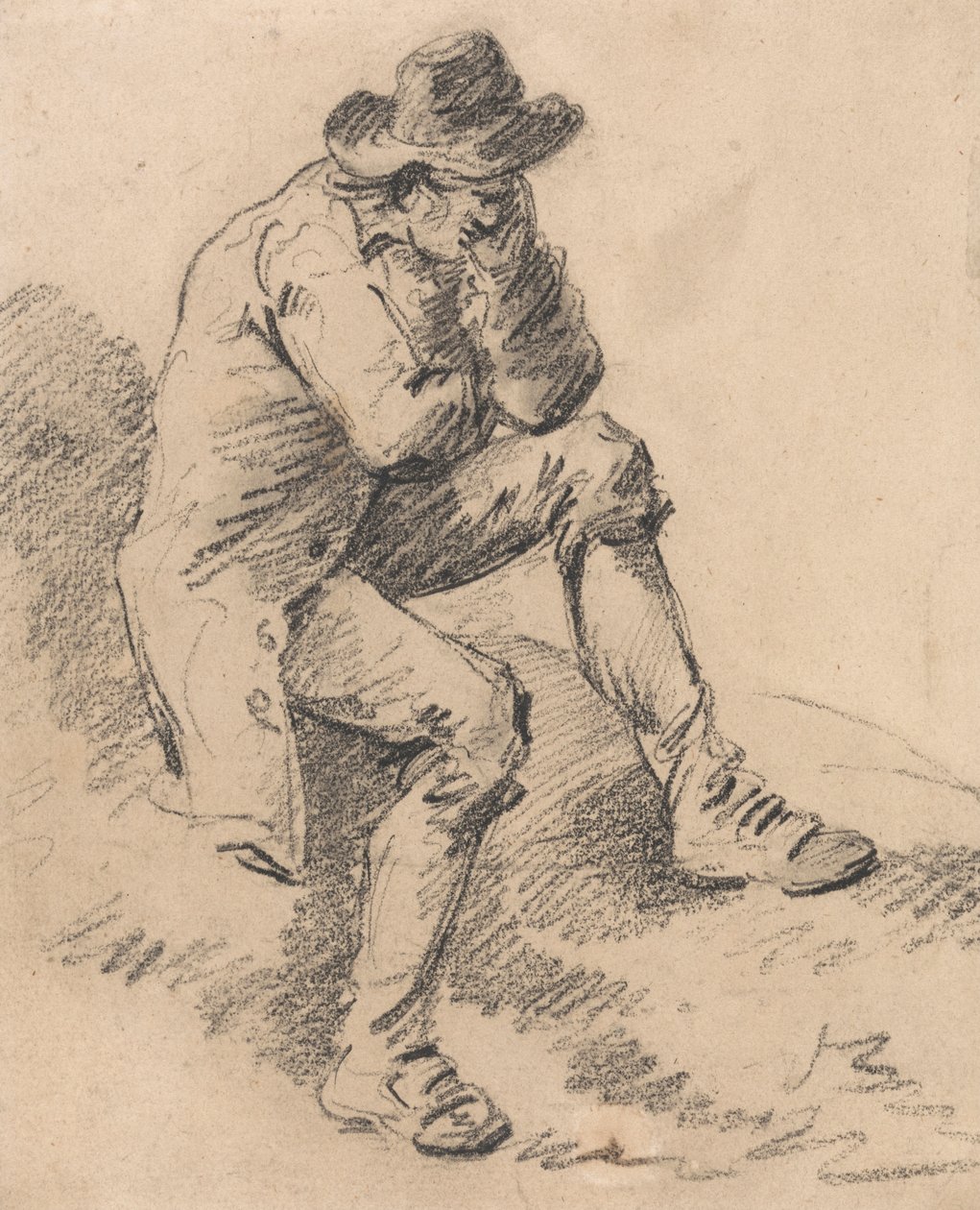 Mann som sitter på en bank av George Morland