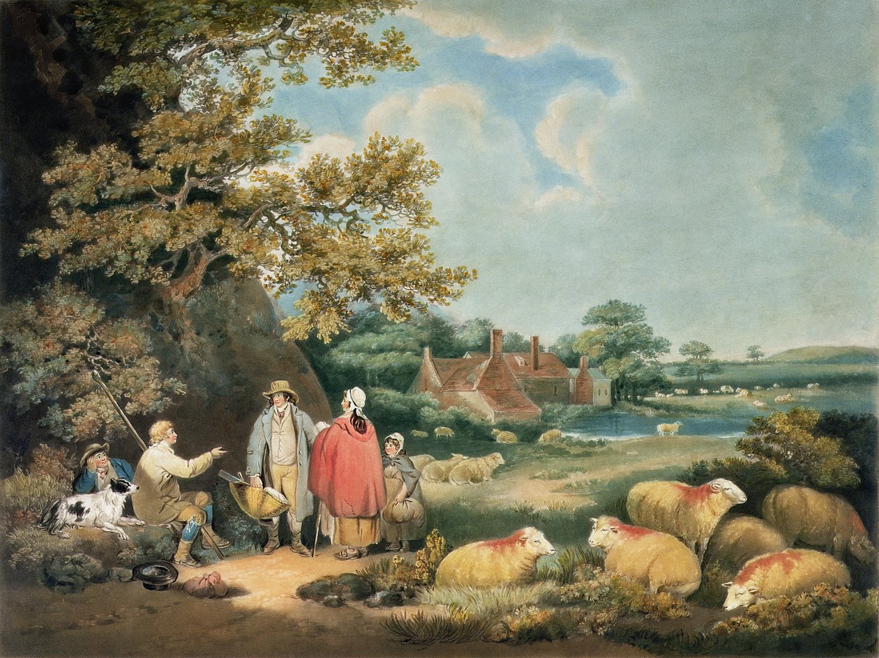 The Shepherds, gravert av William Ward (1766-1826), pub. av H. Morland, 1806 (mezzotintgravering) av George Morland
