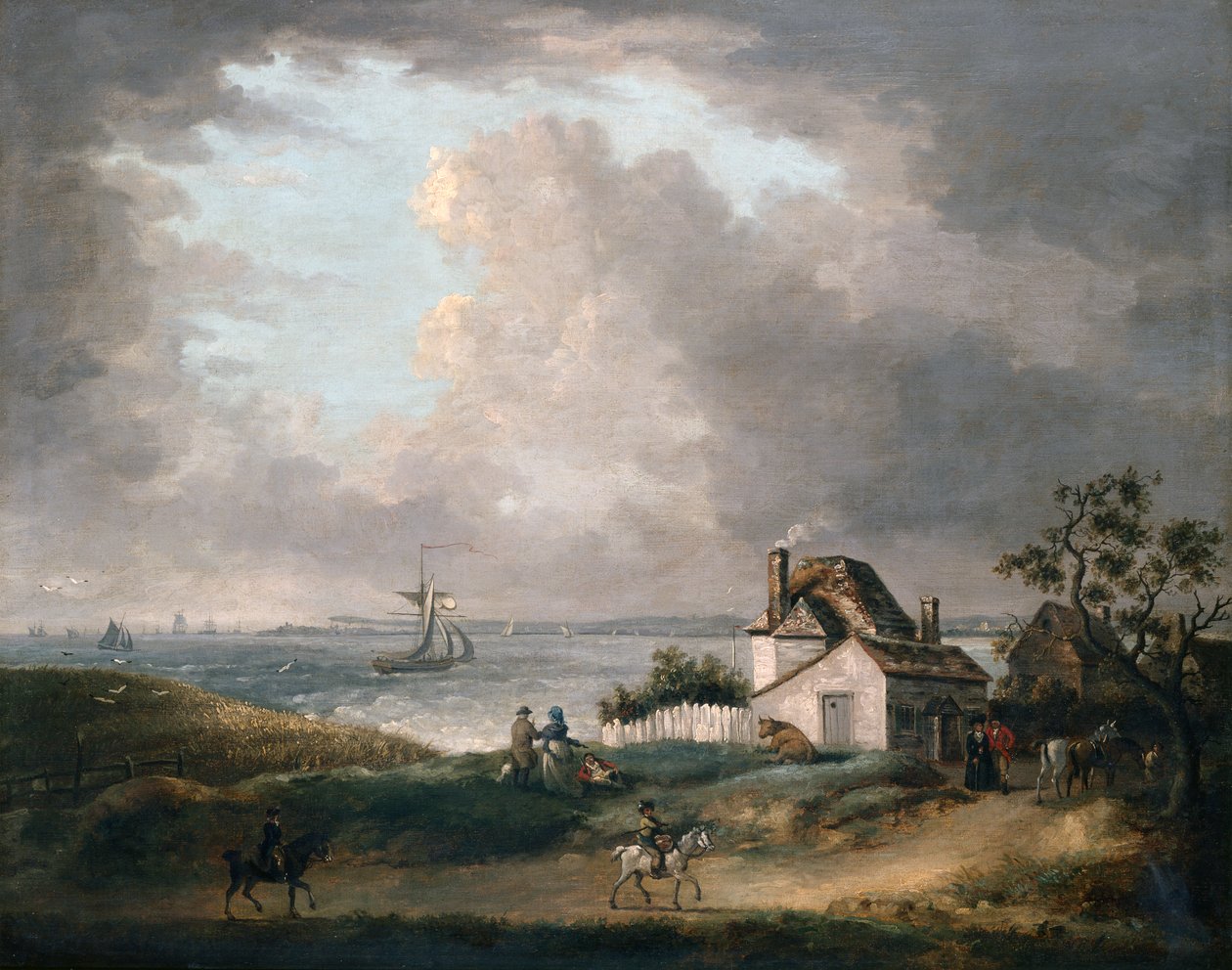 Weymouth Bay med en fjern utsikt over havnen og Portland Bill av George Morland