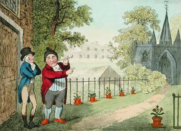 Showing a Garden, gravert av Isaac Cruikshank (1756-c.1811), utgitt 1796 (akvatint) av George Moutard (after) Woodward