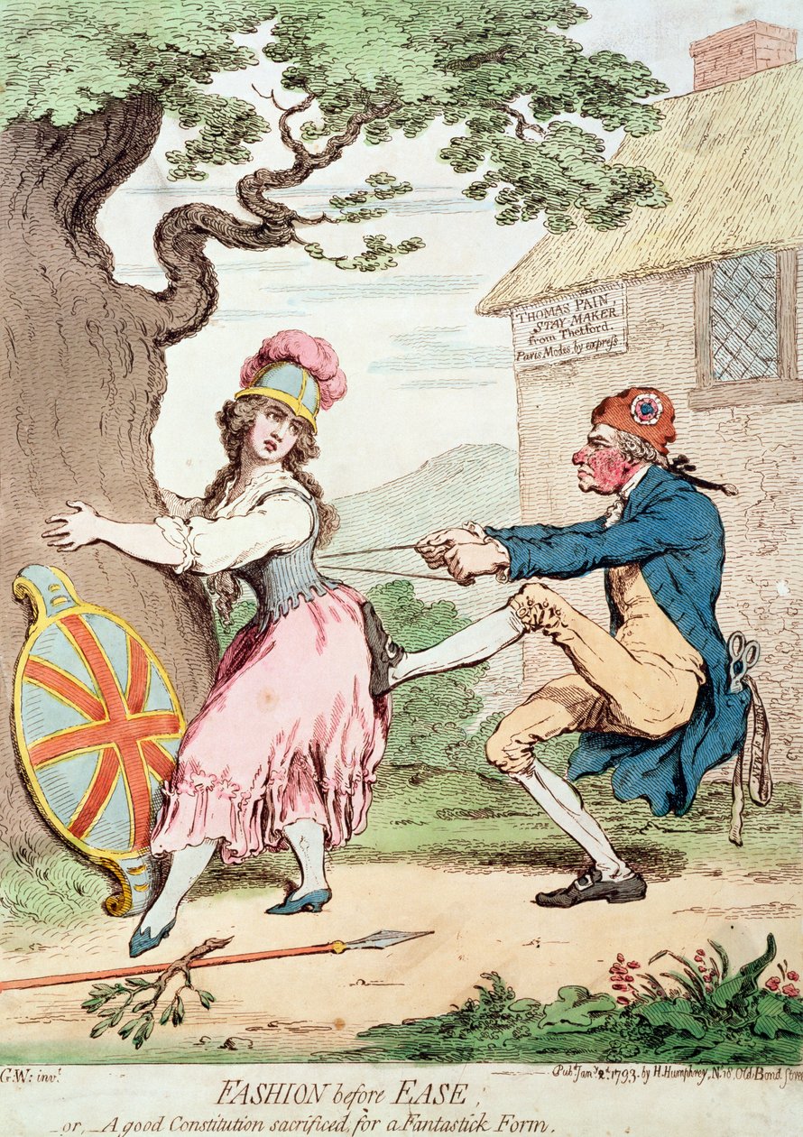 "Mote før letthet, eller en god grunnlov ofret for en fantastisk form", pub. av Hannah Humphrey, 1793 (se også 89937) av George Moutard Woodward