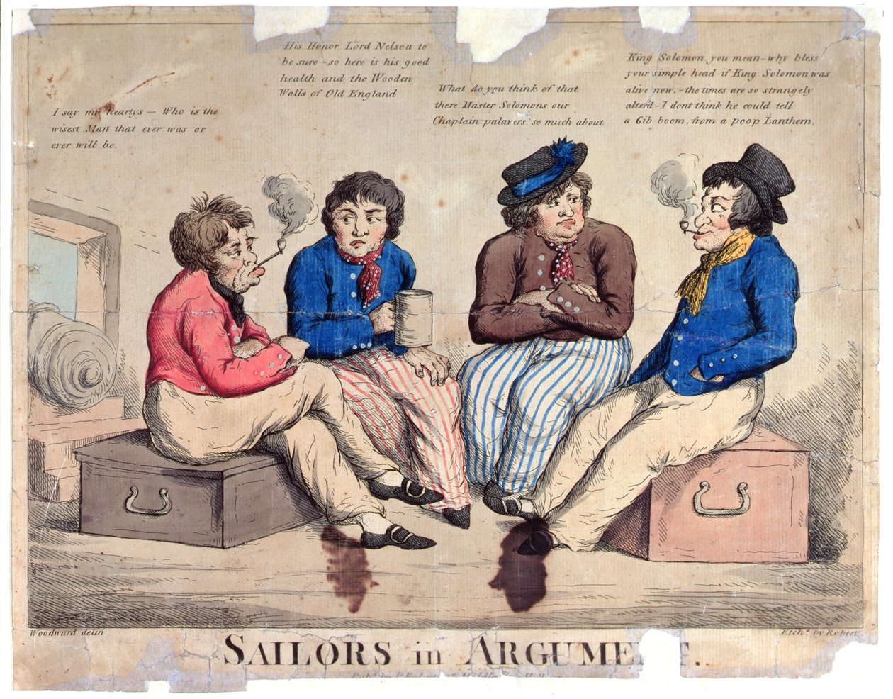Sailors in Argument, gravert av Roberts (farget etsning) av George Moutard Woodward
