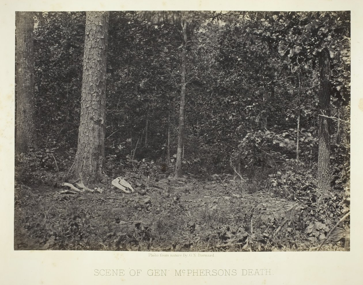 Scene for general McPhersons død, 186466. av George N. Barnard