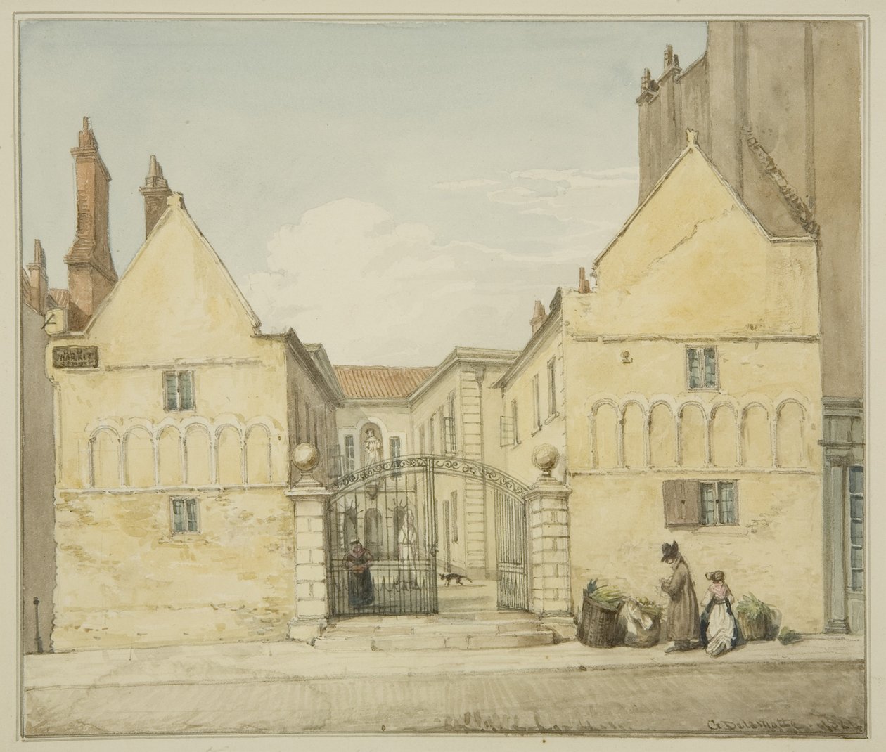 Barnstaple Almshouses, Trinity Hospital, Old Market (blyant og akvarell på papir) av George Orleans Delamotte