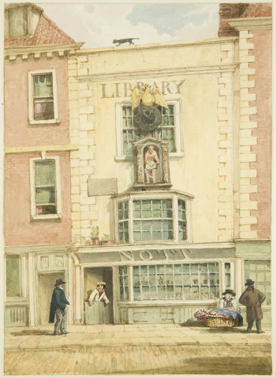 Hus i South-West End of Old Market Street (blyant, akvarell og kroppsfarge på papir) av George Orleans Delamotte
