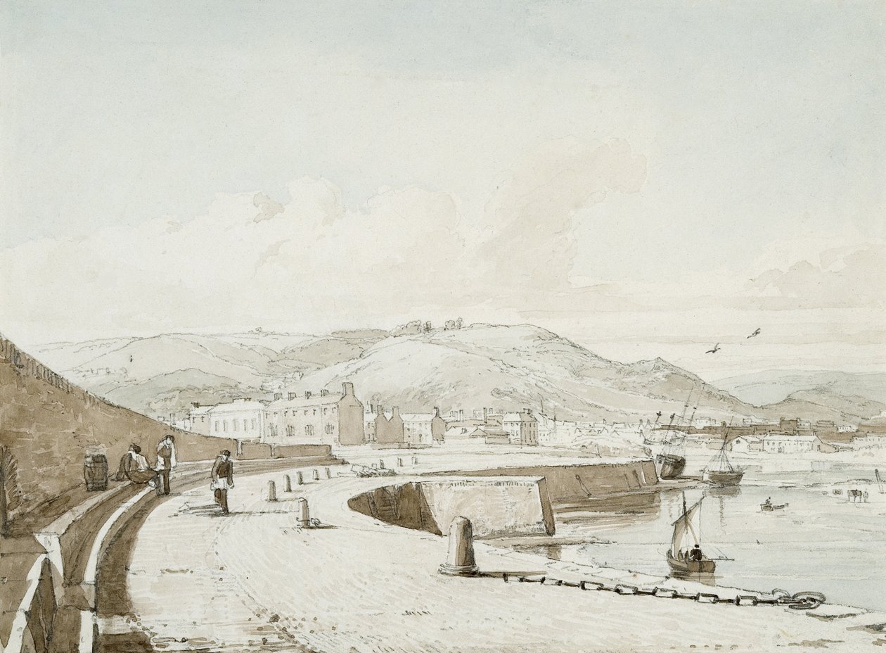 Swansea Harbor (akvarell og blyant på papir) av George Orleans Delamotte