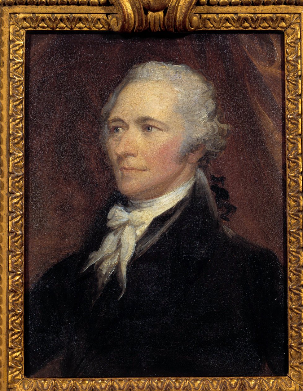 Portrett av Alexander Hamilton (1757-1804) USAs finansminister Maleri av George Healy (1808-1894) 1800-tallets søn. 0,25x0,2 m - Portrett av Alexander Hamilton (1757-1804), sekretær for finansministeren i USA. Maler av av George Peter Alexander Healy