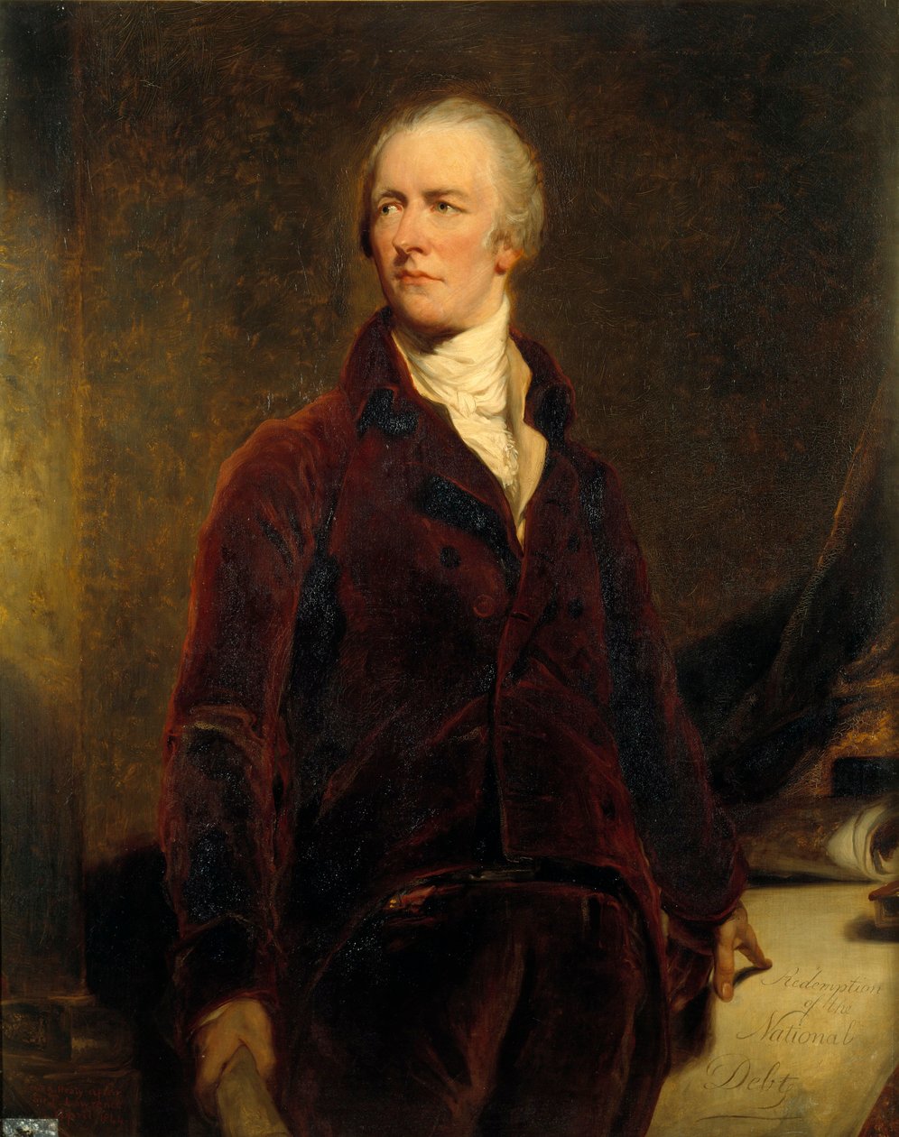 Portrett av William Pitt (1759-1806) statsminister i Storbritannia Maleri av Georges Healy (1808-1894) 1800-tallets søn. 1,27x1,02m, etter Sir Thomas Lawrence (1796-1830) av George Peter Alexander Healy