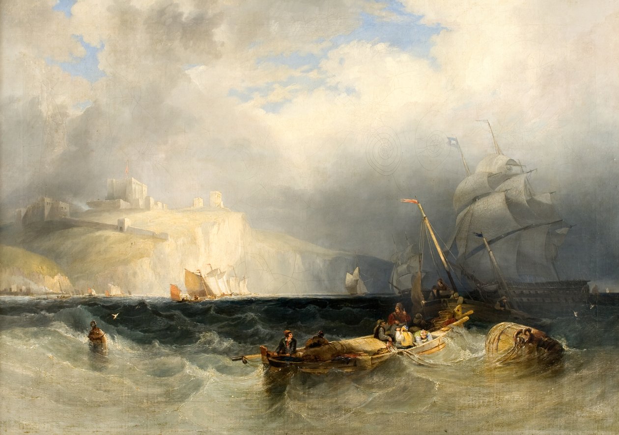 Franske fiskebåter i en kuling av vind utenfor Dover av George Philip Reinagle