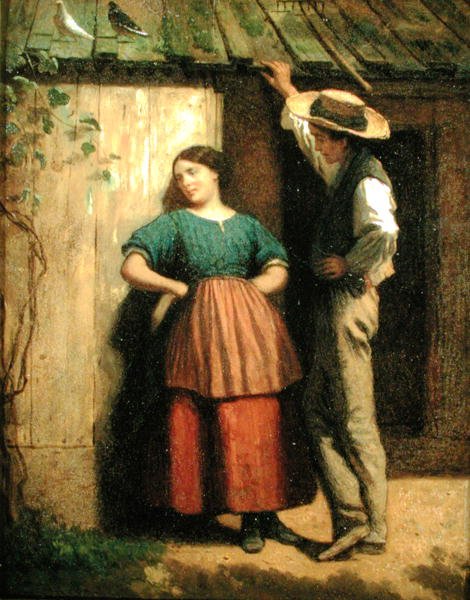 Rustikk frieri, ca. 1859-60 (olje om bord) av George Philip Reinagle