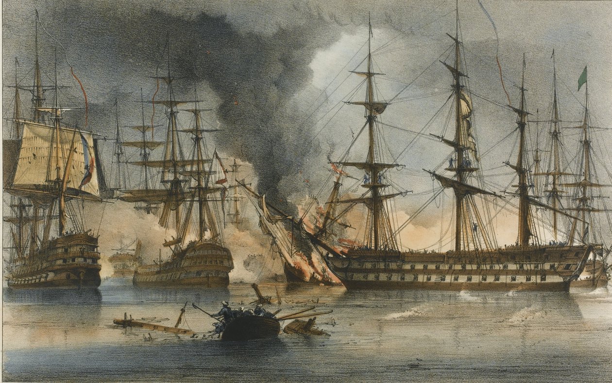 Sjøslaget ved Navarino 20. oktober 1827 av George Philip Reinagle