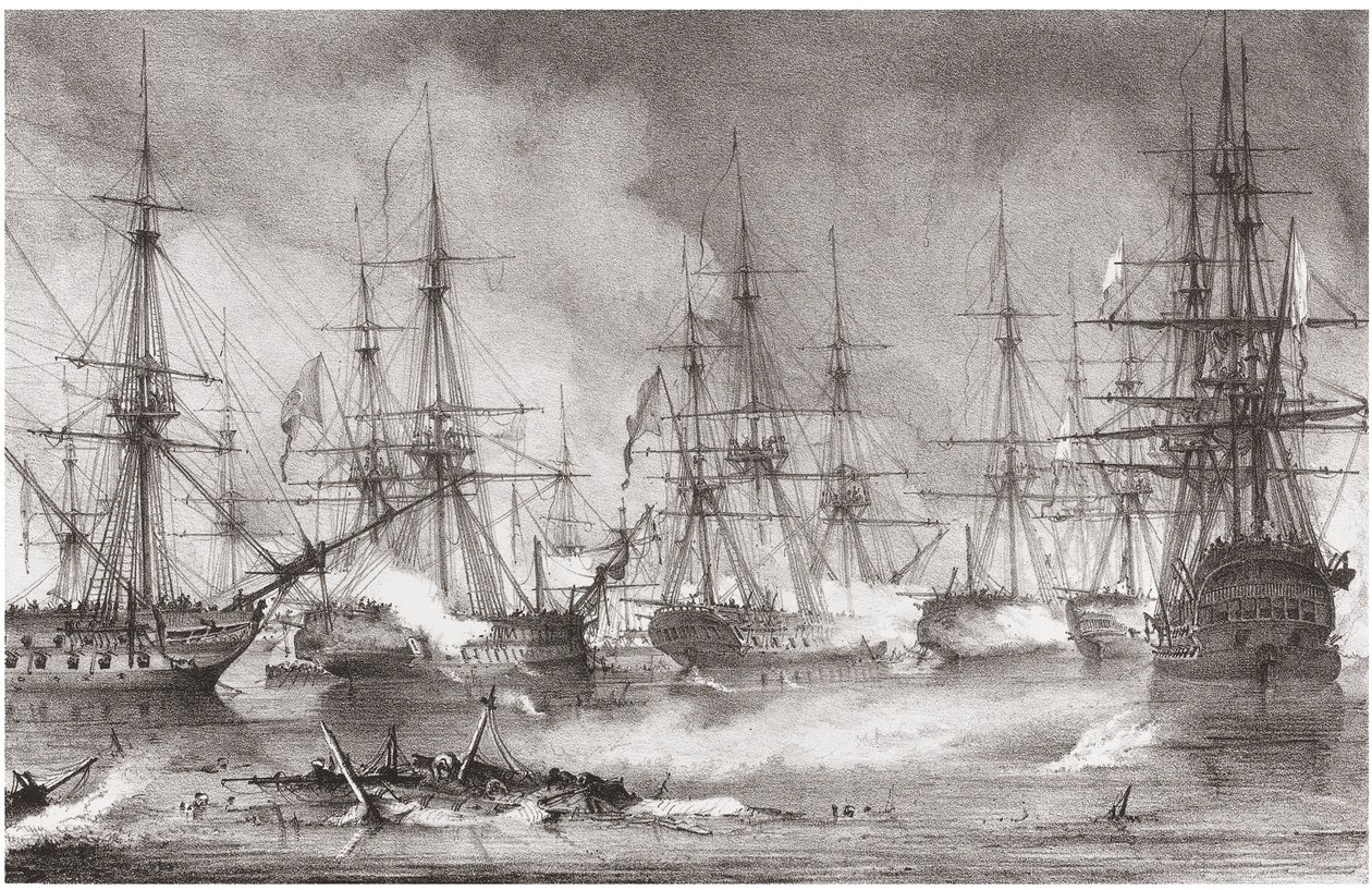 Sjøslaget ved Navarino 20. oktober 1827, 1828 av George Philip Reinagle