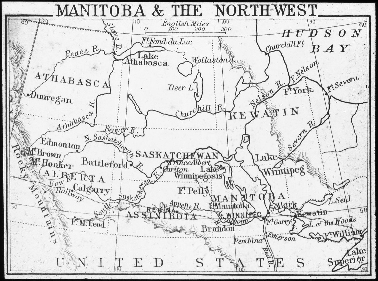 Kart over Manitoba og nordvest, Canada, c1893 av George Philip and Son Ltd