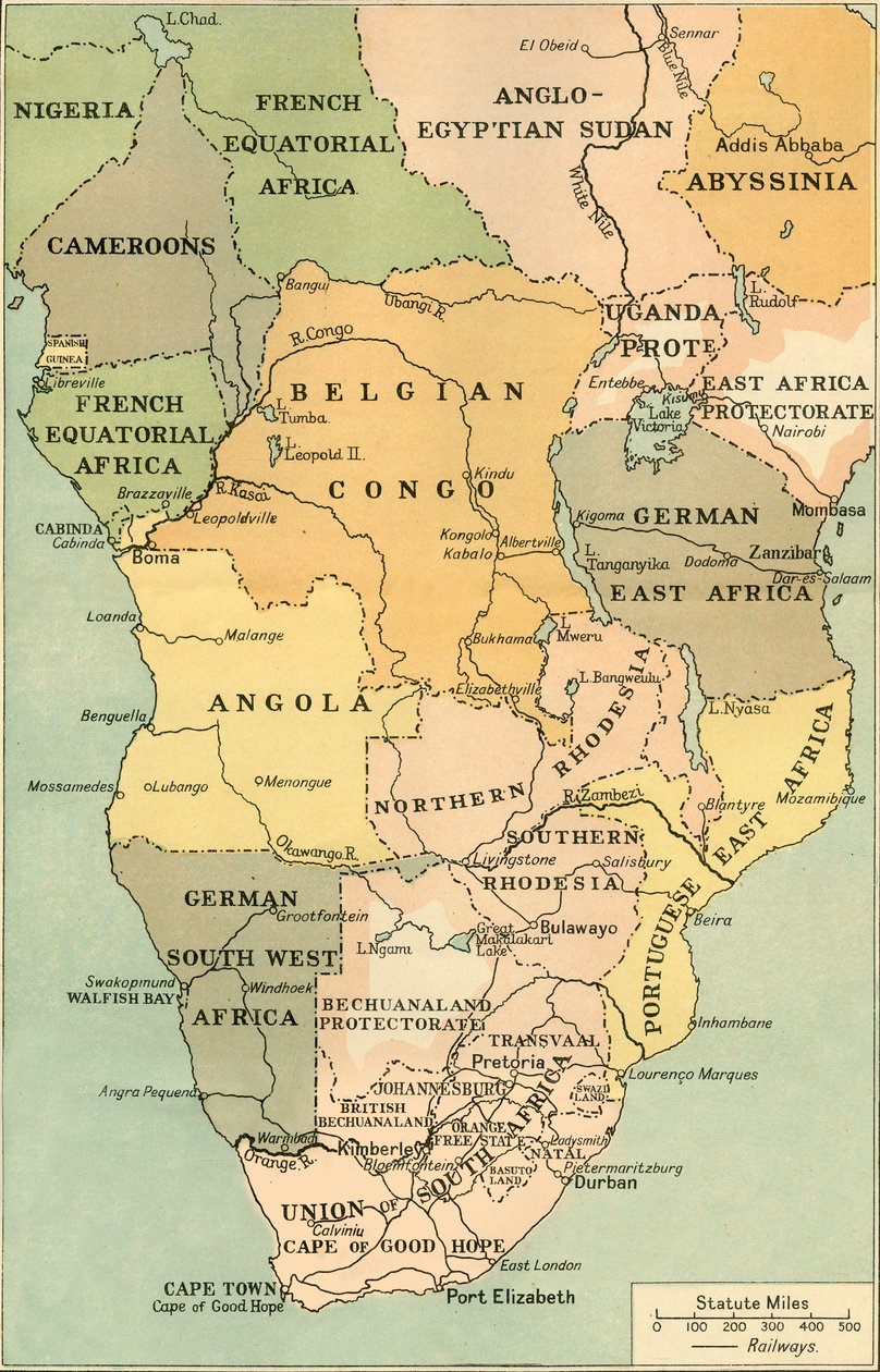 Kart over Mid. Og Sør-Afrika, 1919. av George Philip and Son Ltd
