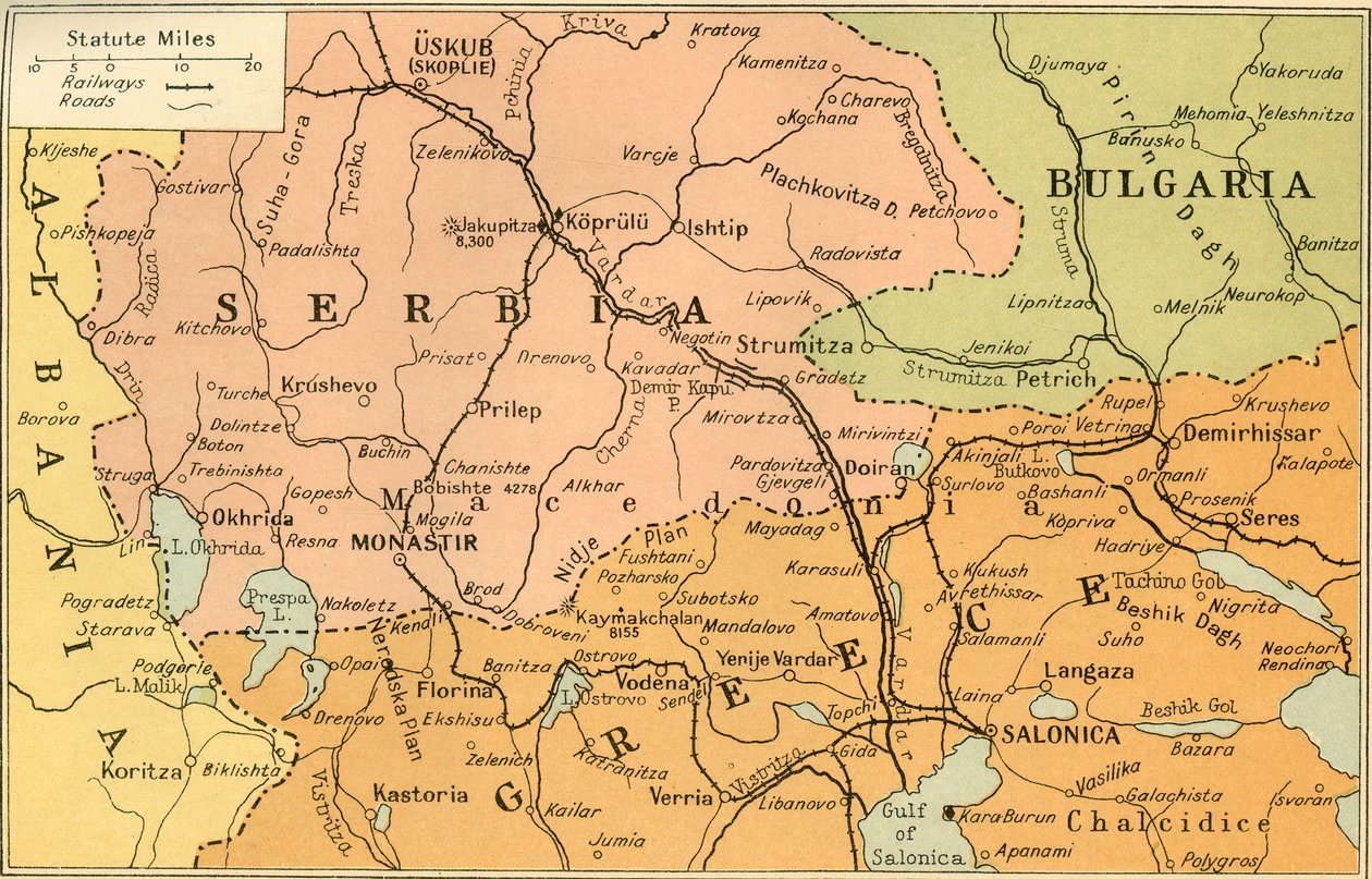 Kart over Salonica Front, 1919. av George Philip and Son Ltd