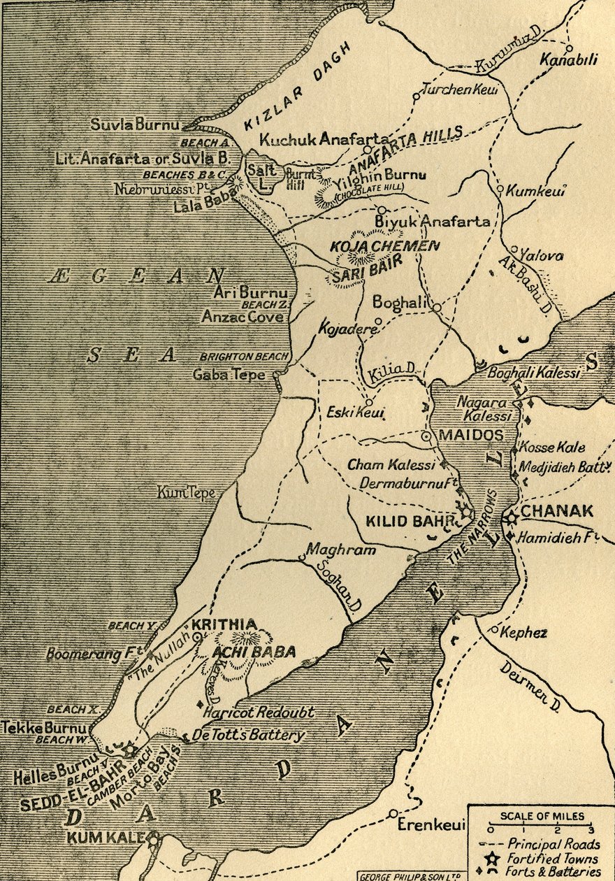 Kart over Gallipoli-halvøya, 1919. av George Philip and Son Ltd