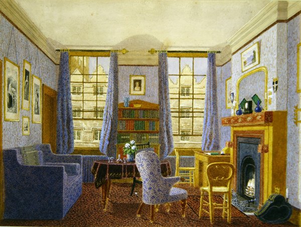 En studenters stue, Christ Church, Oxford (akvarell på papir) av George Pyne