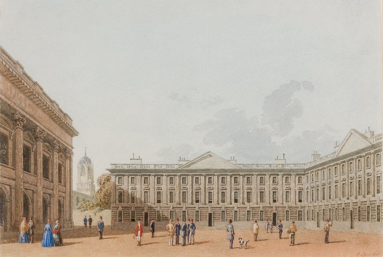Peckwater Quad ser vest, Christ Church, Oxford, 1850 (blekk og wc på papir) av George Pyne