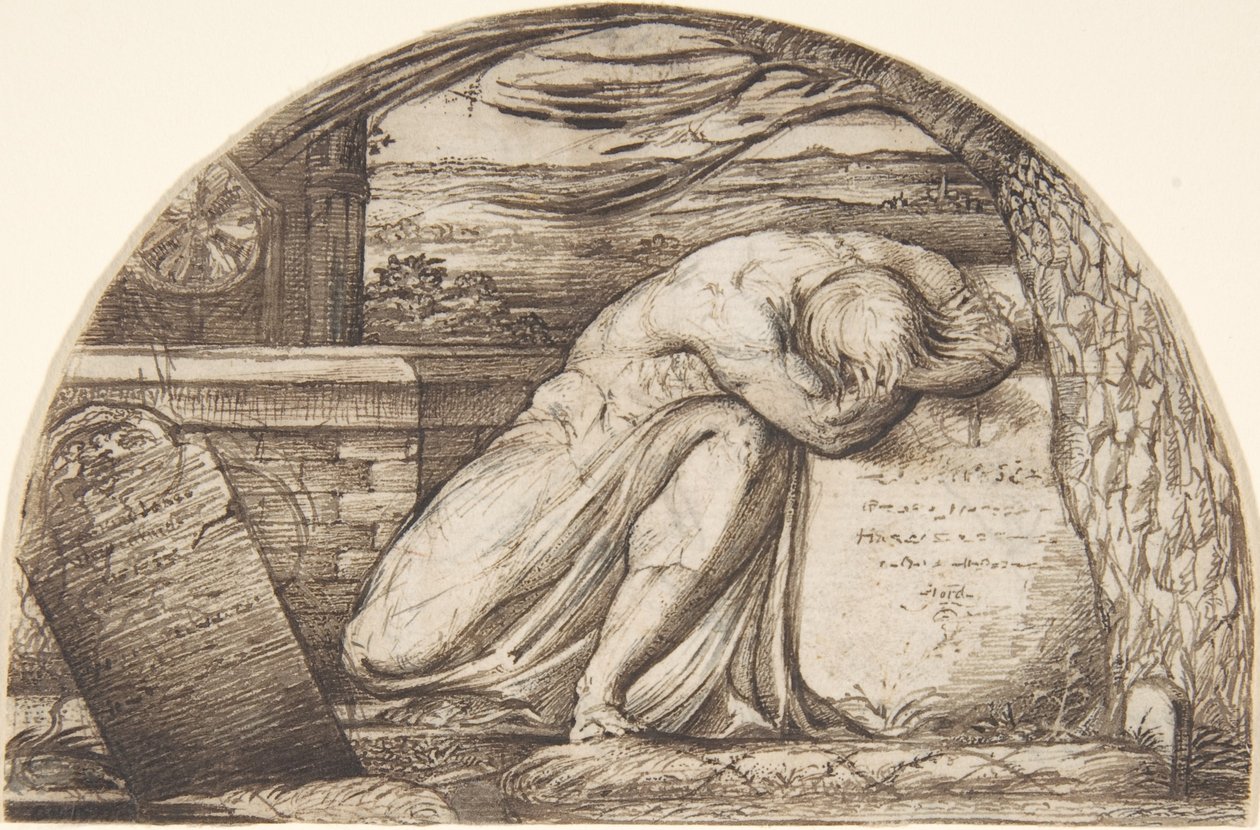 En figur som gråter over en grav av George Richmond