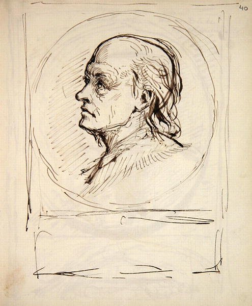 Portrett av William Blake, fra en notatbok brukt av kunstneren til skisser og notater (blekk på papir) av George Richmond