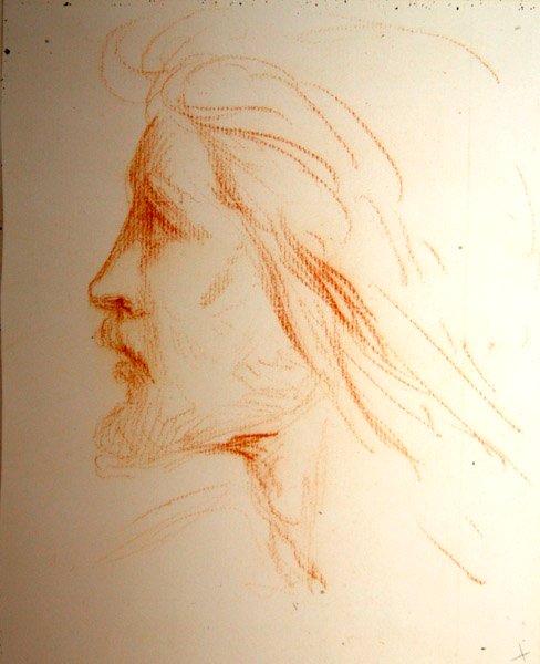 Portrettstudie av Samuel Palmer, ca. 1828-29 (rødt kritt på papir) av George Richmond