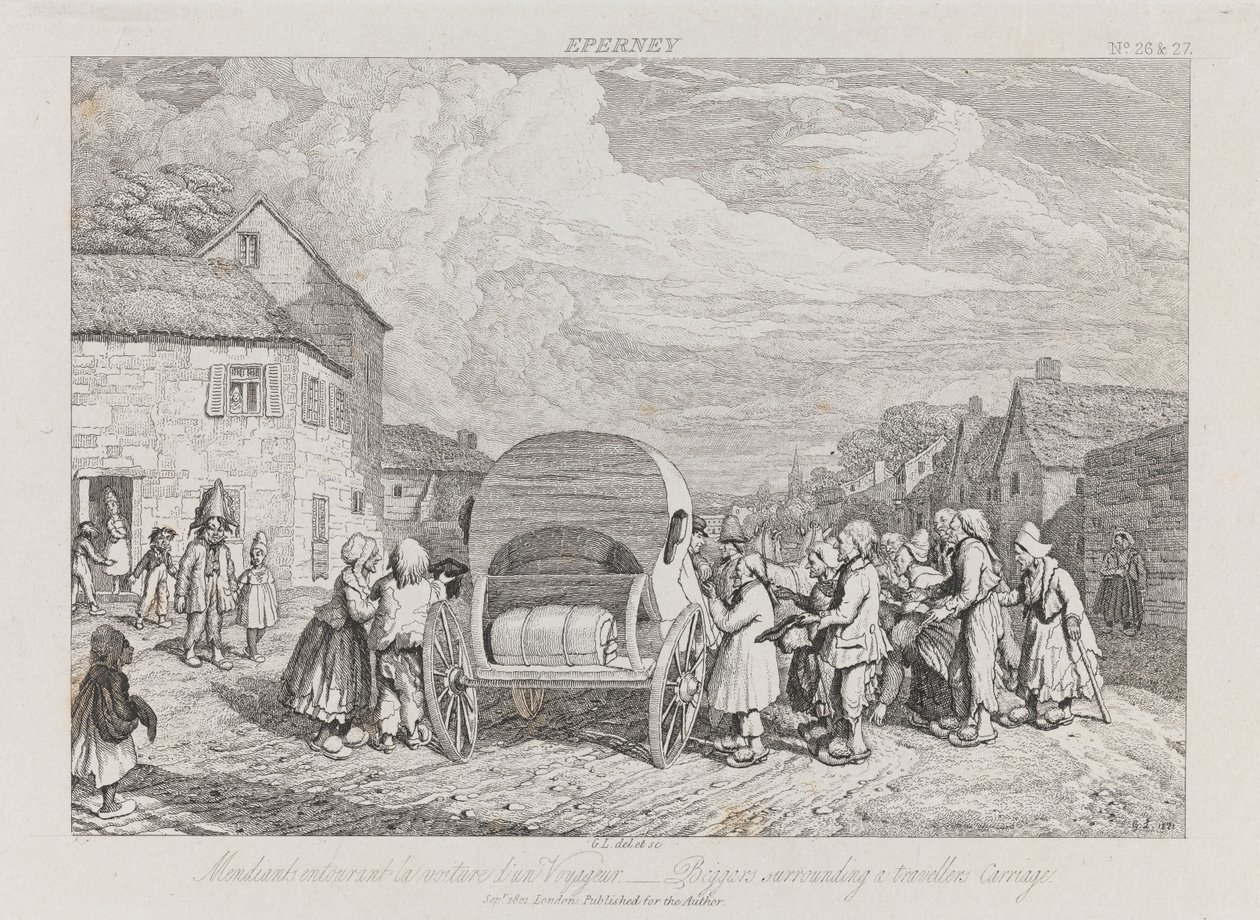 Beggars, Eperney, ca. 1821 (radering) av George Robert Lewis