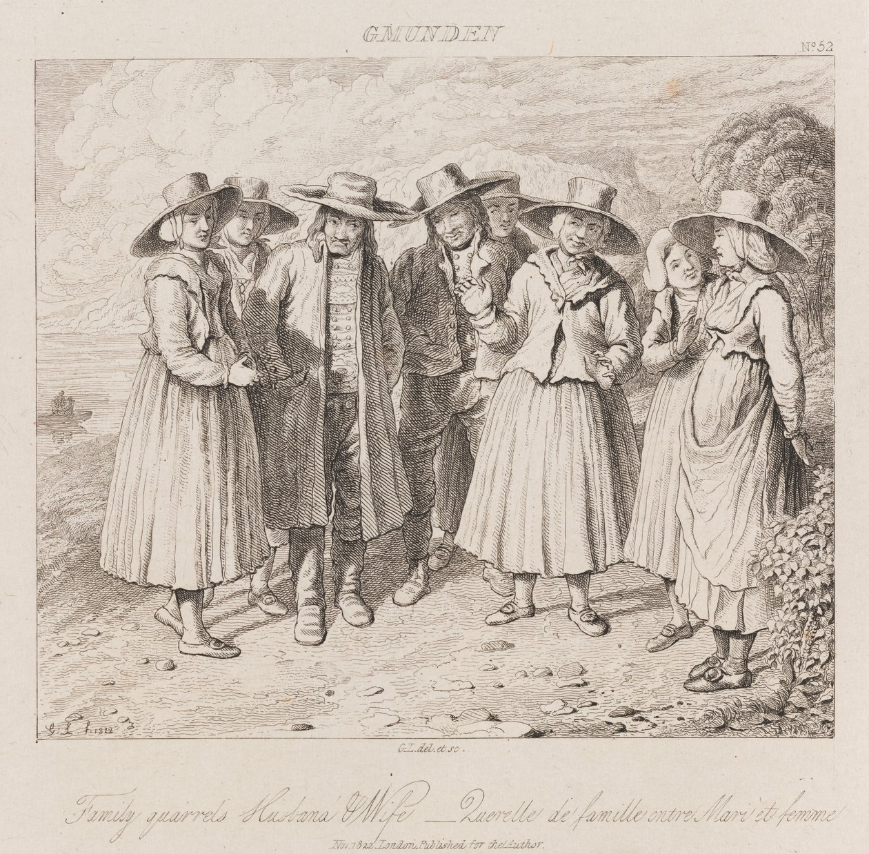 Familiestrid, Gmunden, ca. 1821 (radering) av George Robert Lewis