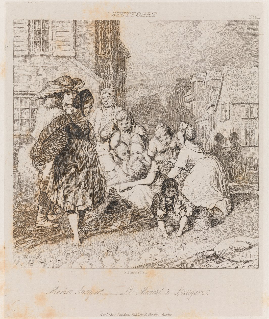 Market, Stuttgart, ca. 1821 (radering) av George Robert Lewis