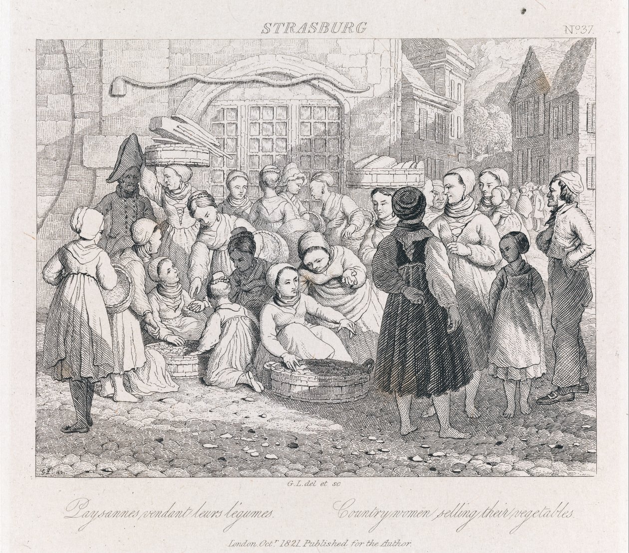 Peasants Selling, Strasburg, ca. 1821 (radering) av George Robert Lewis